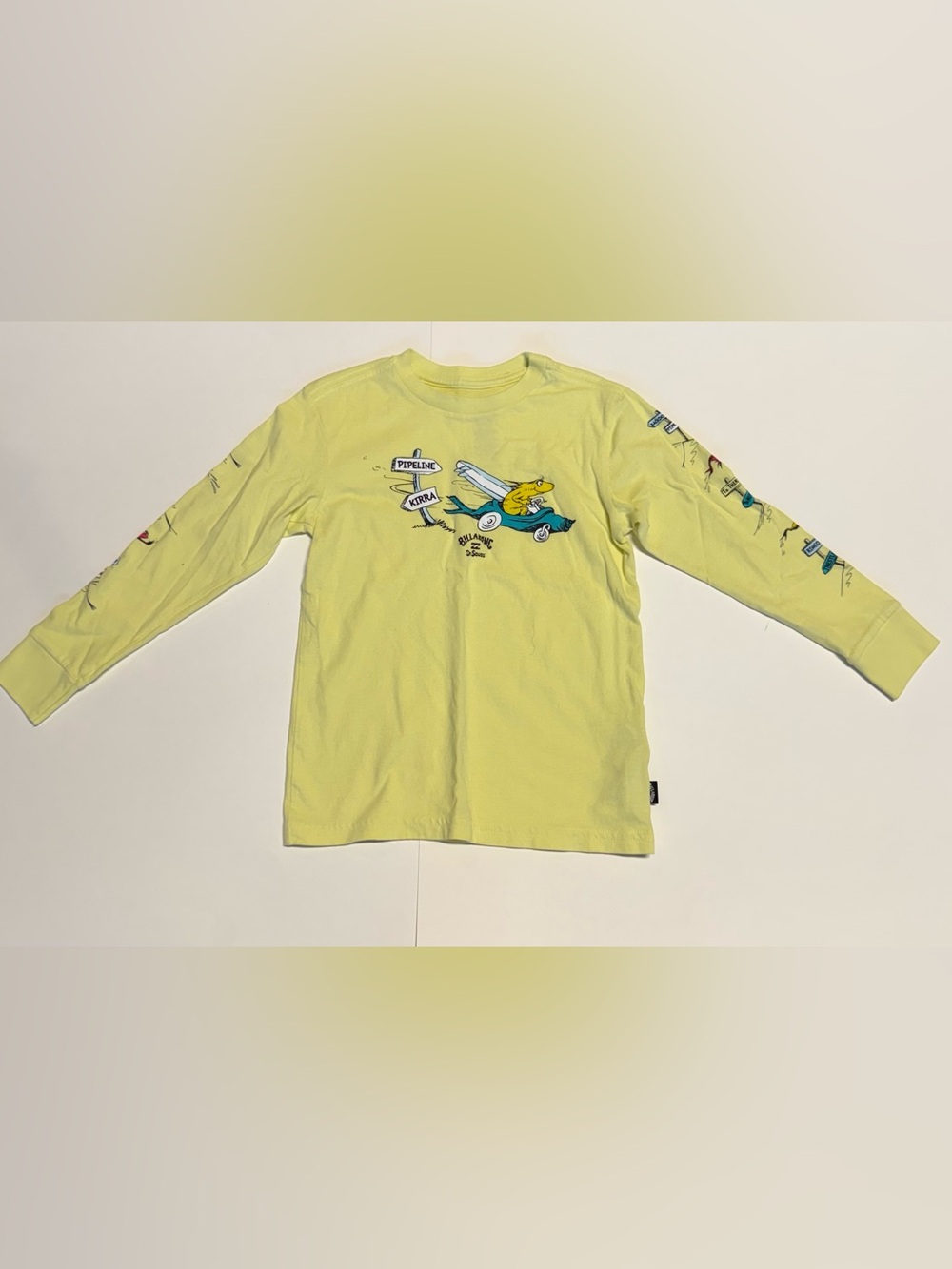 Billabong Kids Long Sleeve Tee in Lemon Yellow with Surf Car Print